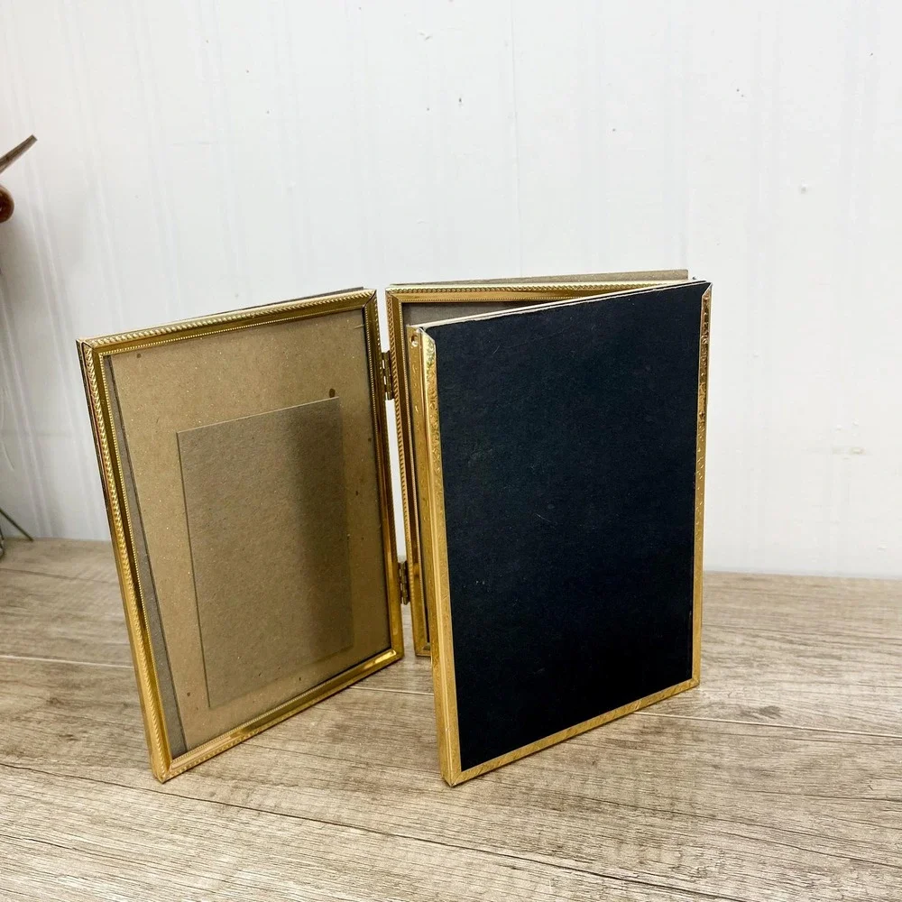 Foldable Brass MCM Photo Frame - Vintage 5x7 Inch